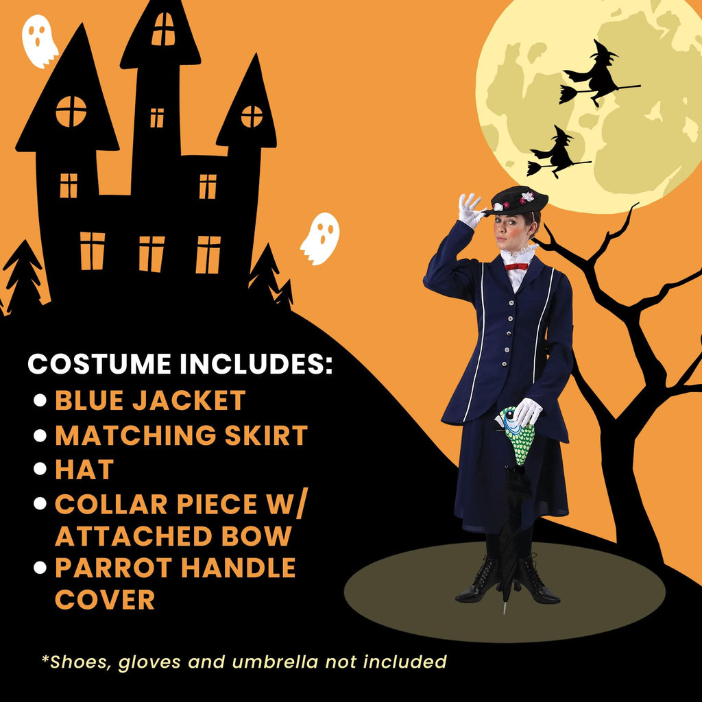 Magical Nanny Adult Costume w/ Parrot Head Umbrella Cover