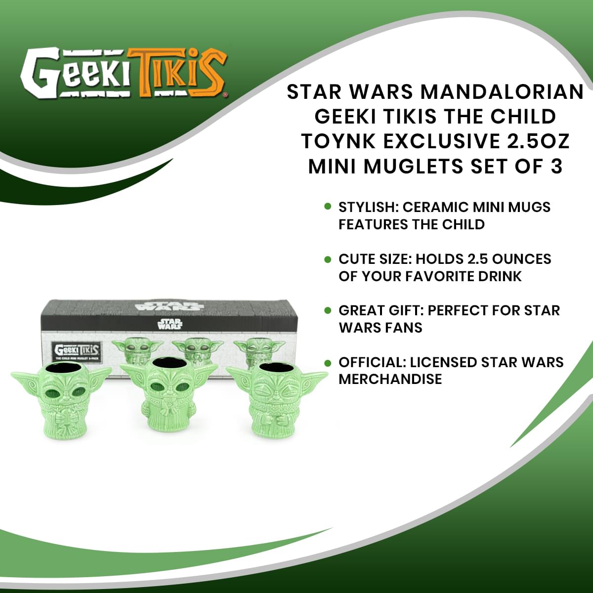 Geeki Tikis Star Wars Mandalorian The Child Mini Muglets | Set of 3 | 2.5 Ounces