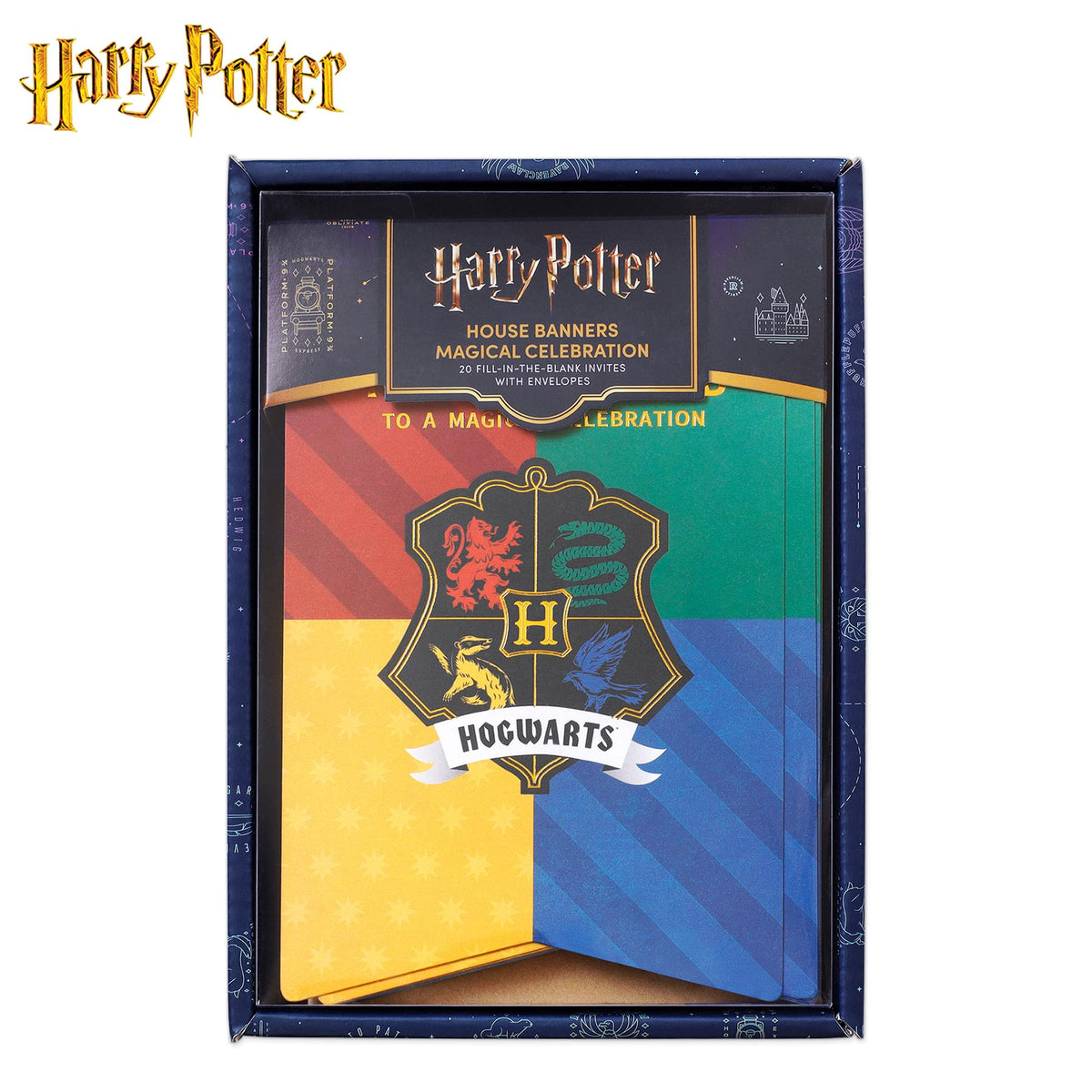 Harry Potter Hogwarts House Banner Birthday Invitation & Envelope Box Set