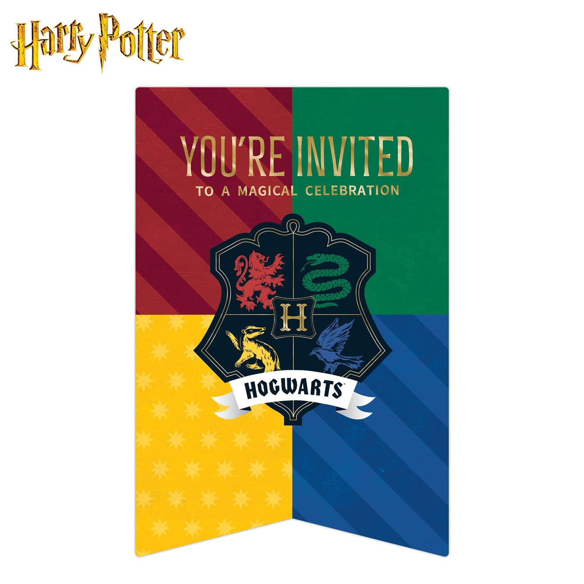 Harry Potter Hogwarts House Banner Birthday Invitation & Envelope Box Set