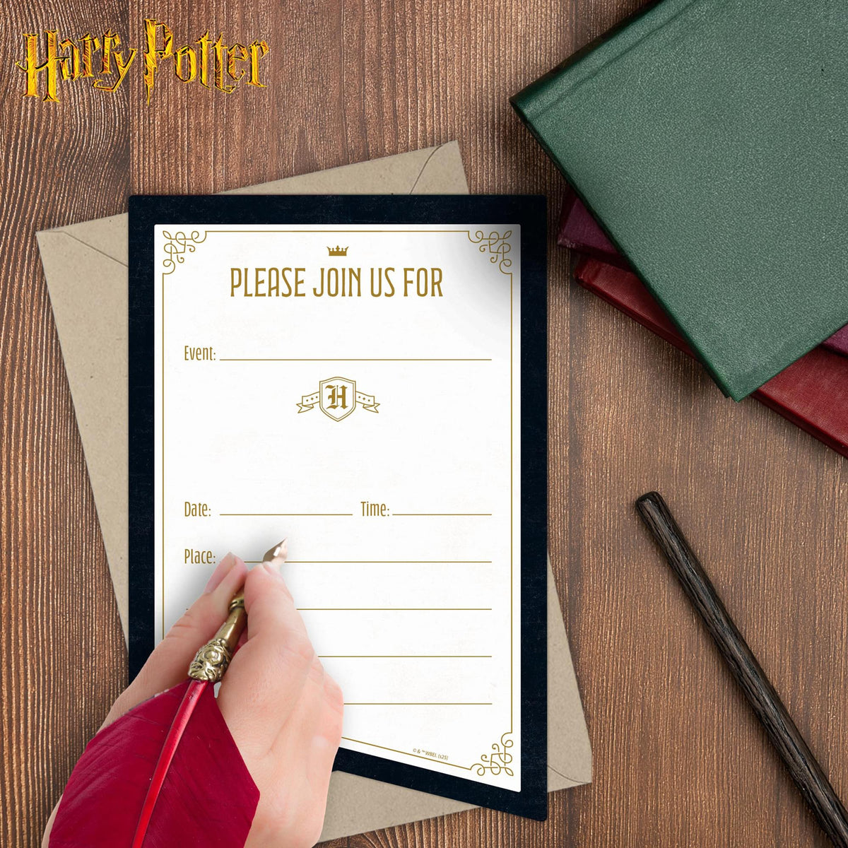 Harry Potter Hogwarts House Banner Birthday Invitation & Envelope Box Set