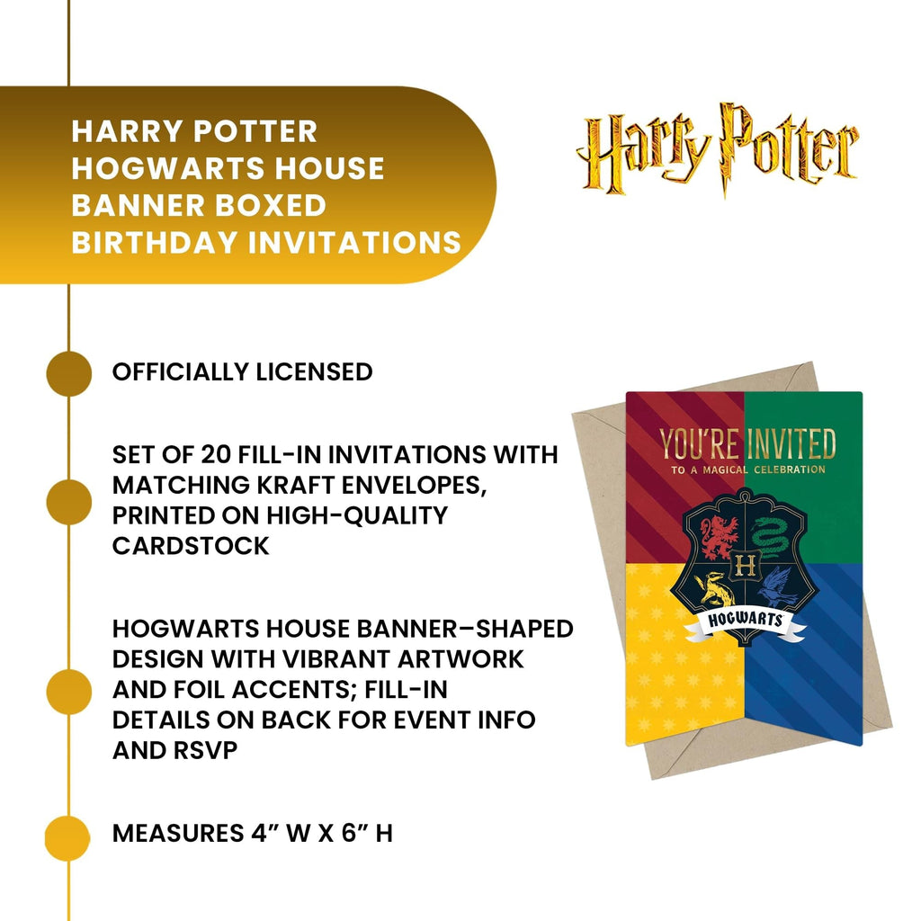 Harry Potter Hogwarts House Banner Birthday Invitation & Envelope Box Set