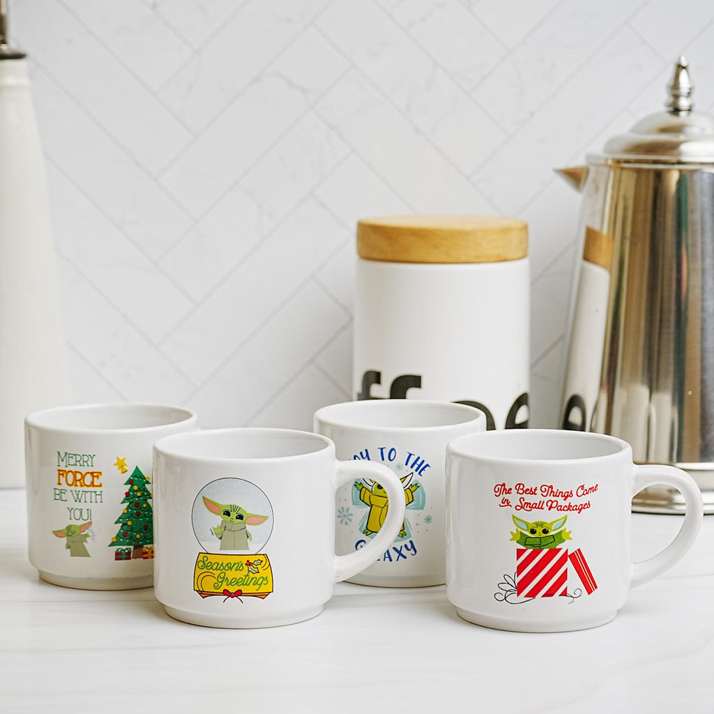 Star Wars Grogu Holiday Cuteness 4-Piece 10oz Stackable Ceramic Mug Set