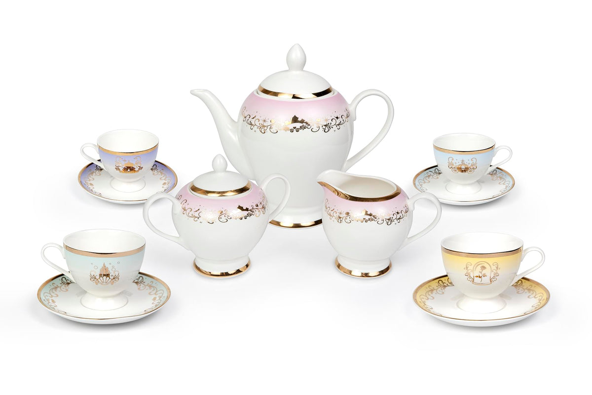 Disney Princess 13-Piece Ceramic Tea Set | Ariel, Cinderella, Jasmine, Belle