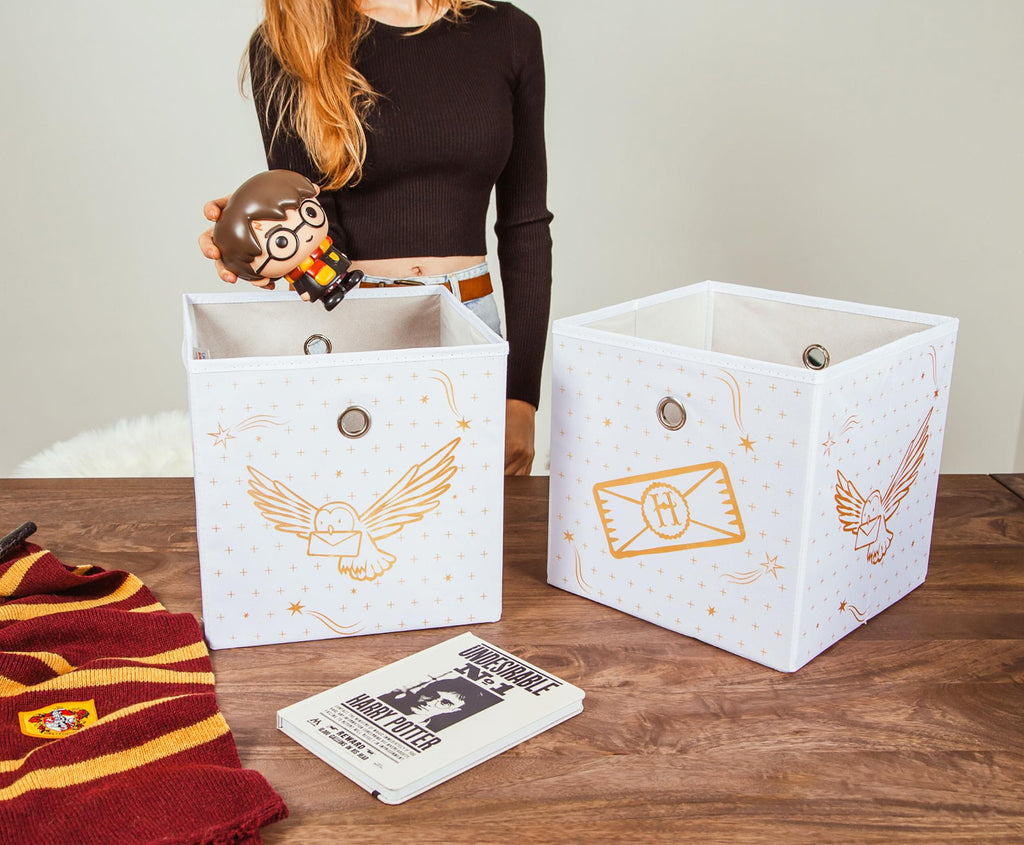 Harry Potter Hedwig 11-Inch Storage Bin Cube Organizers | Set of 2