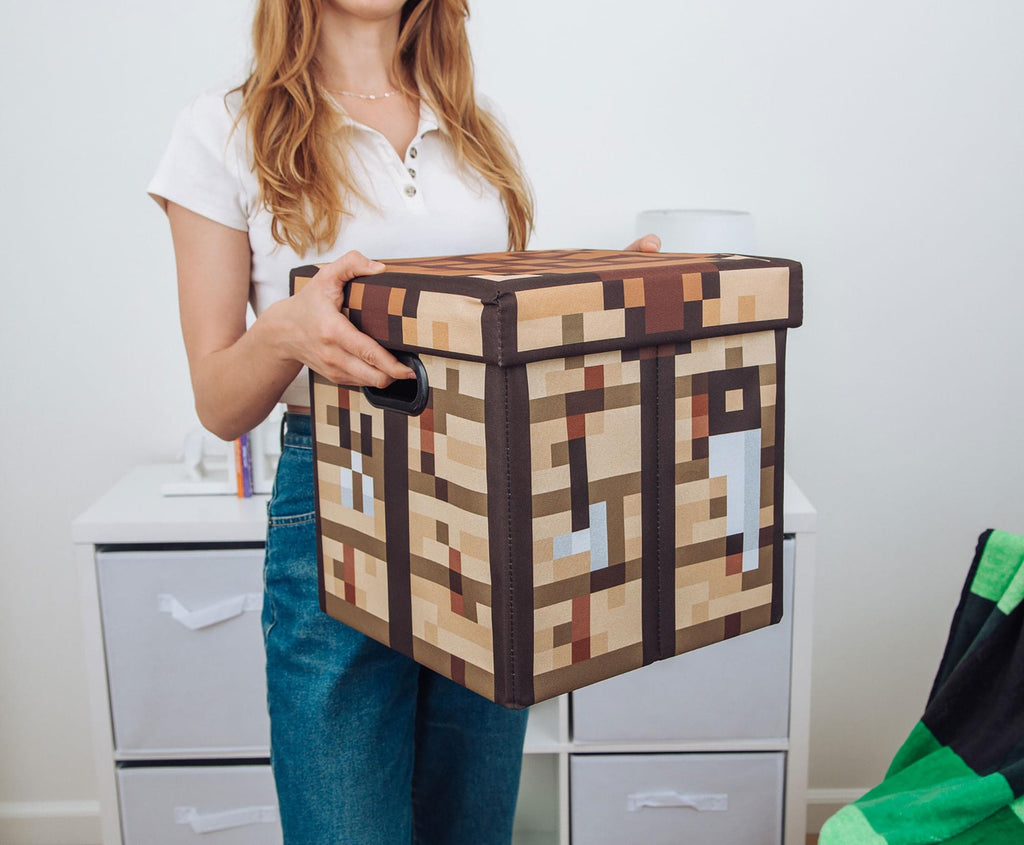Minecraft Crafting Table Fabric Storage Bin Cube Organizer with Lid | 13 Inches