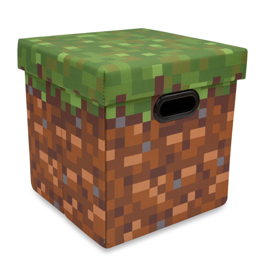Minecraft Grassy Block Fabric Storage Bin Cube Organizer with Lid | 13 Inches