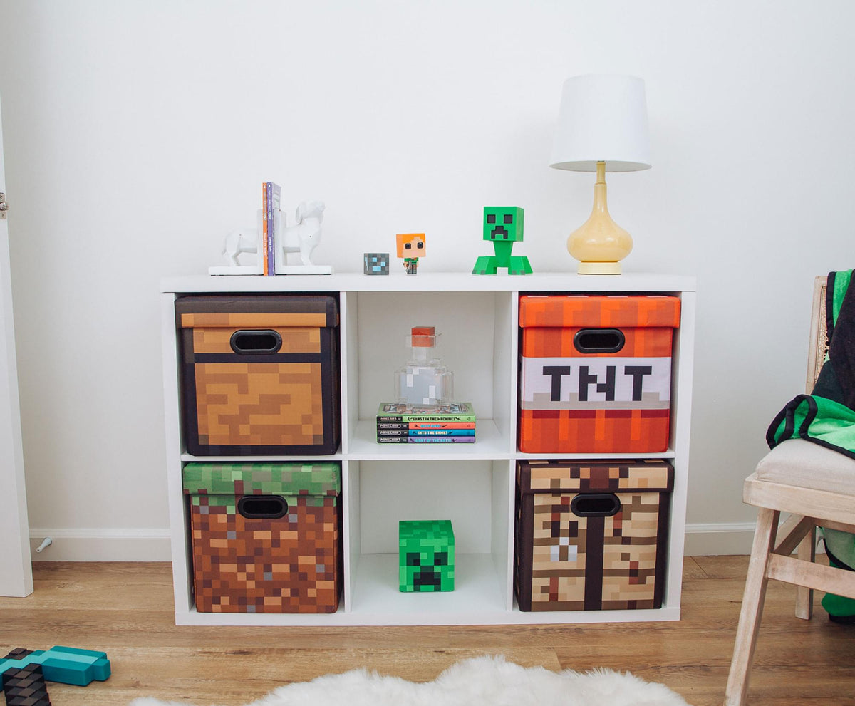 Minecraft Grassy Block Fabric Storage Bin Cube Organizer with Lid | 13 Inches