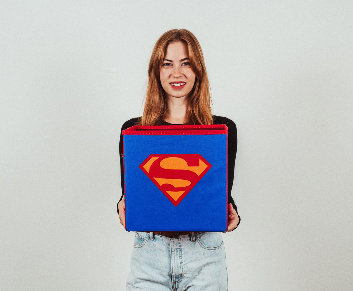 DC Comics Superman Logo Storage Bin Cube Organizer | 11 Inches