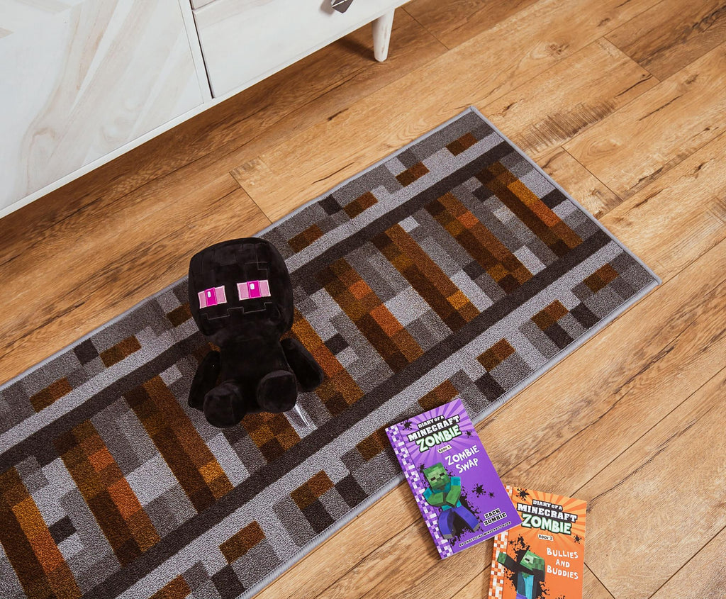 Minecraft Train Rail Area Rug | 20 x 60 Inches