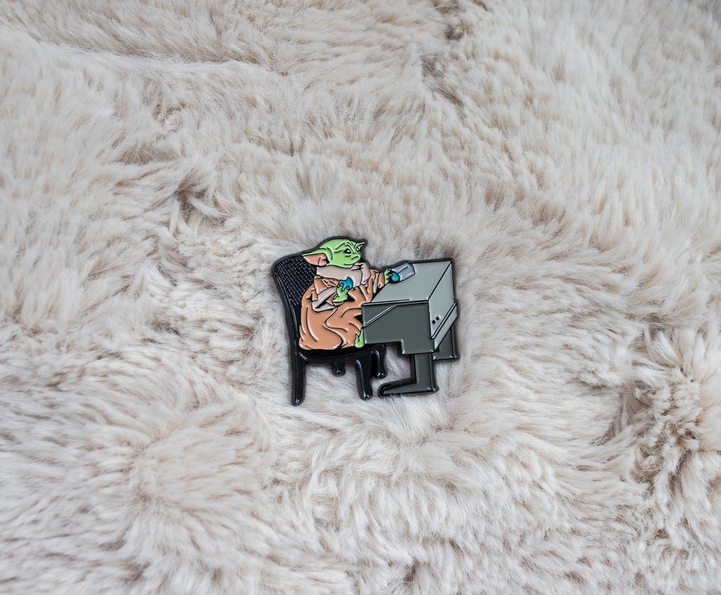 Star Wars: The Mandalorian Grogu Desk With Cookie Enamel Pin | Toynk Exclusive
