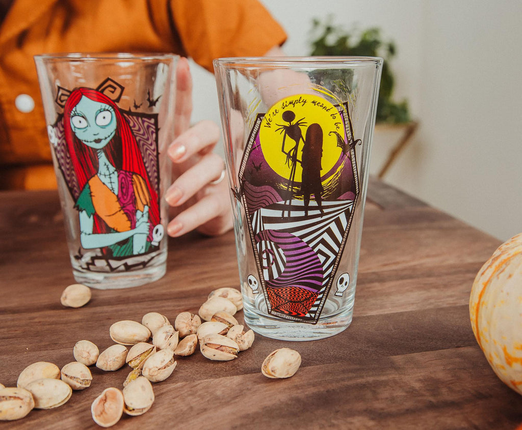 Disney Nightmare Before Christmas Jack & Sally 16-Ounce Pint Glasses | Set of 4