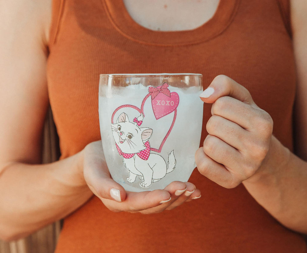 Disney The Aristocats Marie "XOXO" Glitter Handle Glass Mug | Holds 14 Ounces