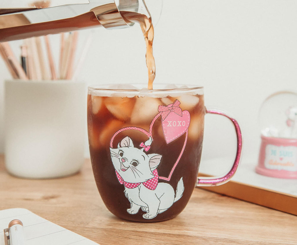 Disney The Aristocats Marie "XOXO" Glitter Handle Glass Mug | Holds 14 Ounces