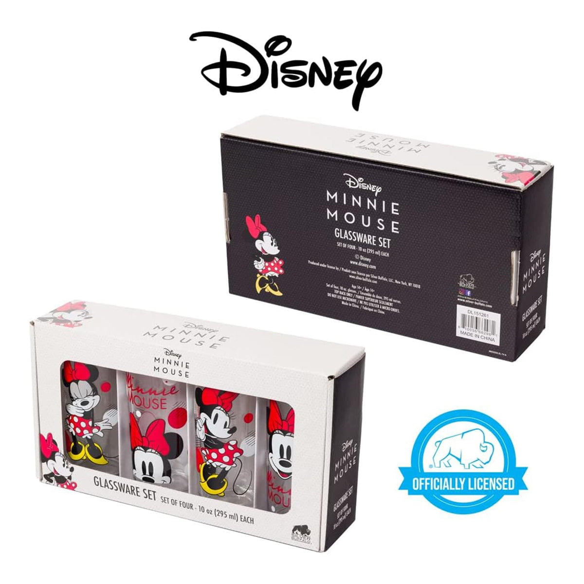 Disney Minnie Mouse 10-Ounce Glass Tumblers | Set Of 4