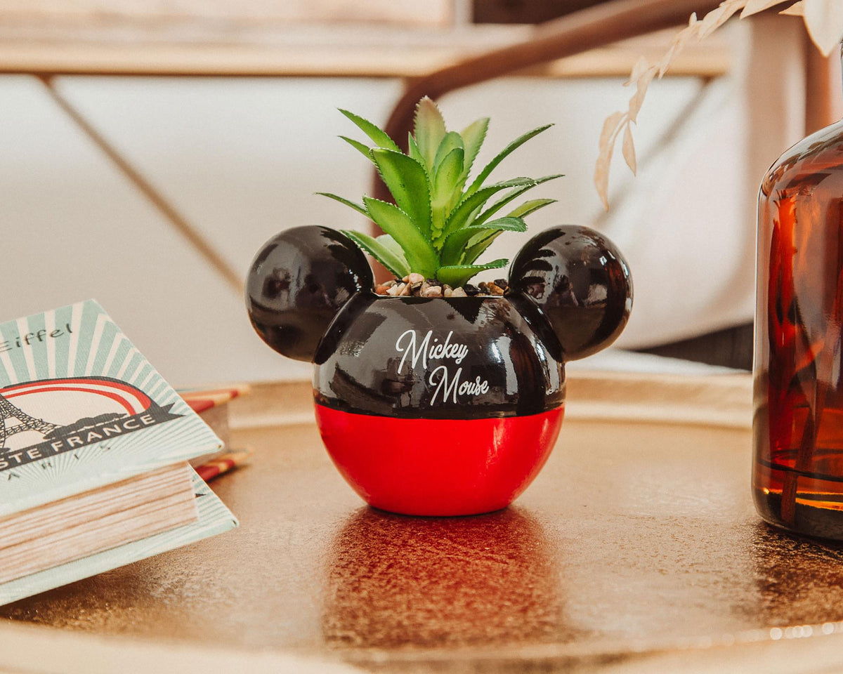 Disney Mickey Mouse 3-Inch Ceramic Mini Planter with Artificial Succulent