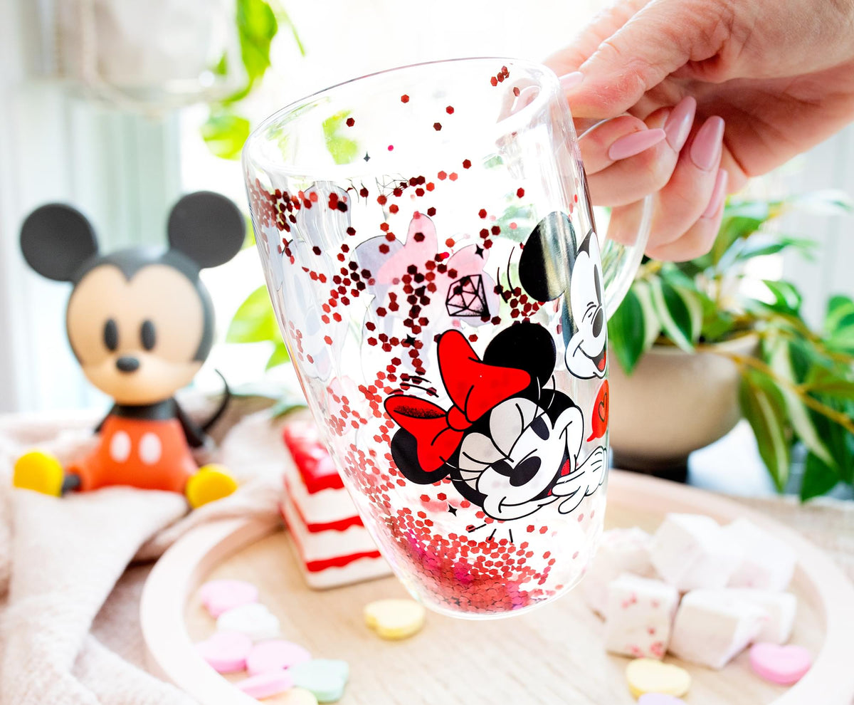 Disney Mickey and Minnie Hearts & Diamonds Confetti Glass Mug | Holds 15 Ounces