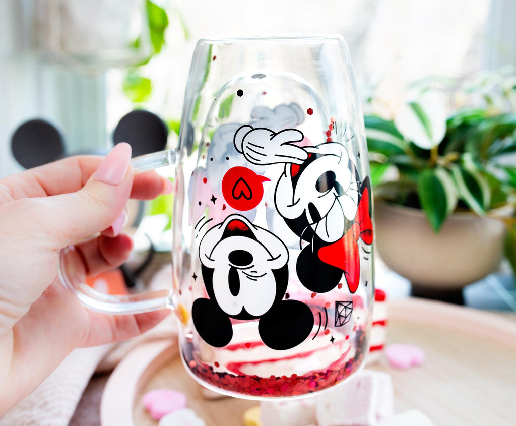 Disney Mickey and Minnie Hearts & Diamonds Confetti Glass Mug | Holds 15 Ounces