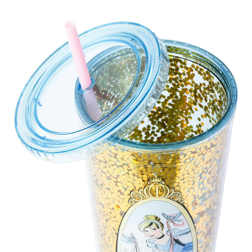 Disney Cinderella Mirror 32-Ounce Glitter Carnival Cup With Lid and Straw