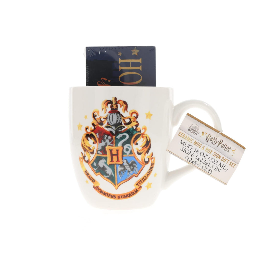 Harry Potter Hogwarts 18oz Ceramic Mug & 5 x 2.5 Inch Wall Sign Gift Set