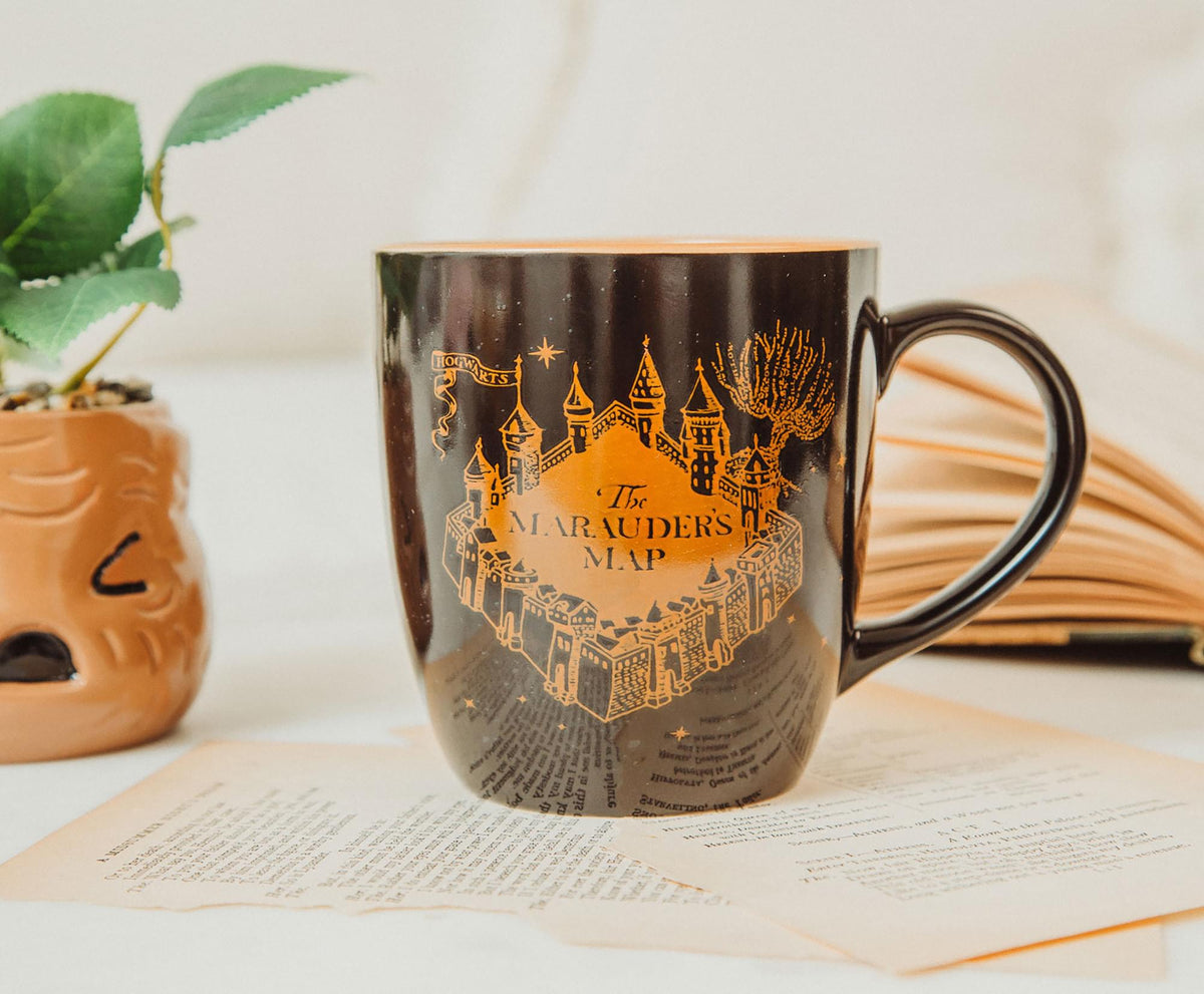 Harry Potter Marauder's Map Black and Gold Ceramic Mug | Holds 18 Ounces