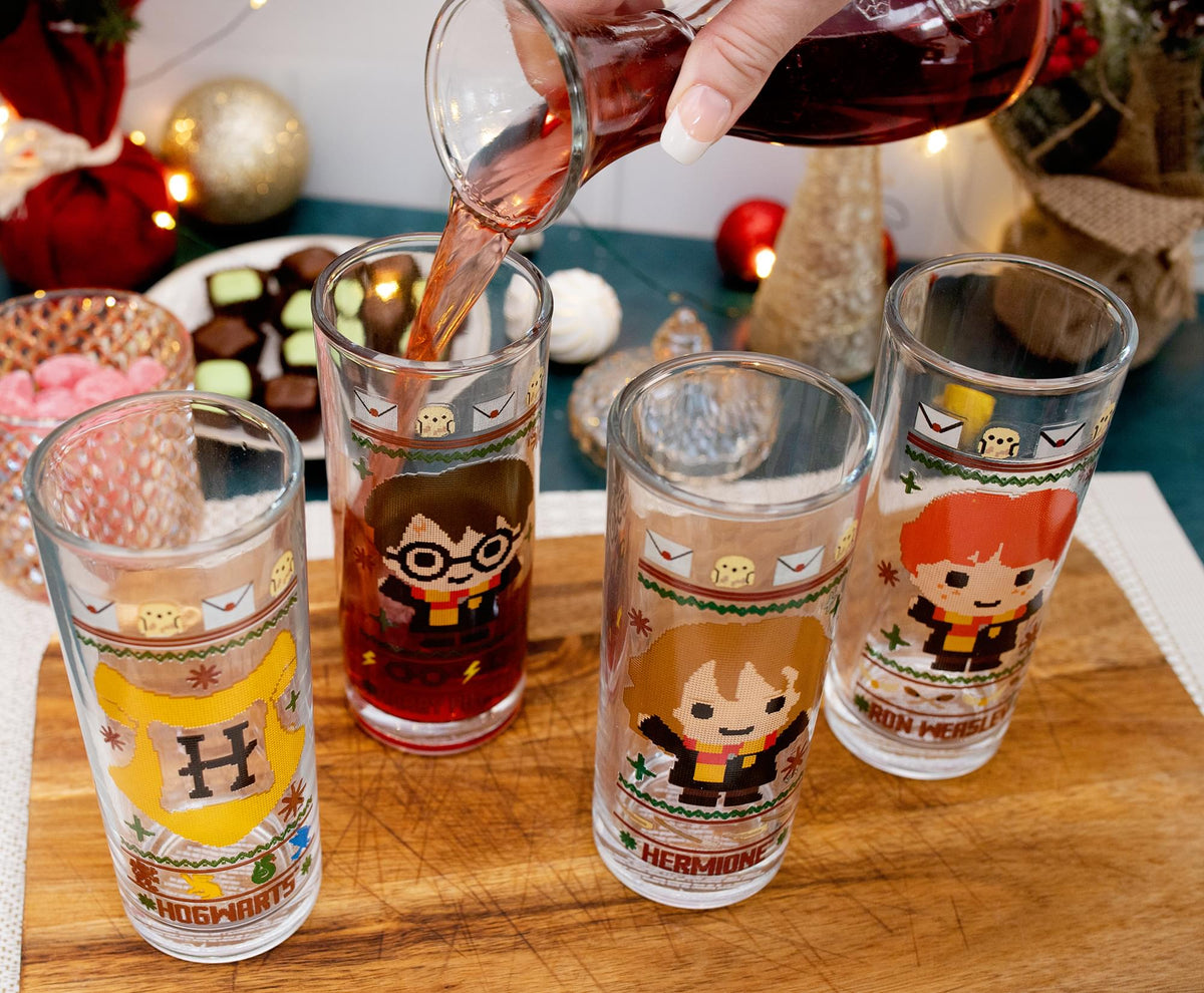 Harry Potter Chibi Christmas Sweater 10-Ounce Tumbler Glasses | Set of 4