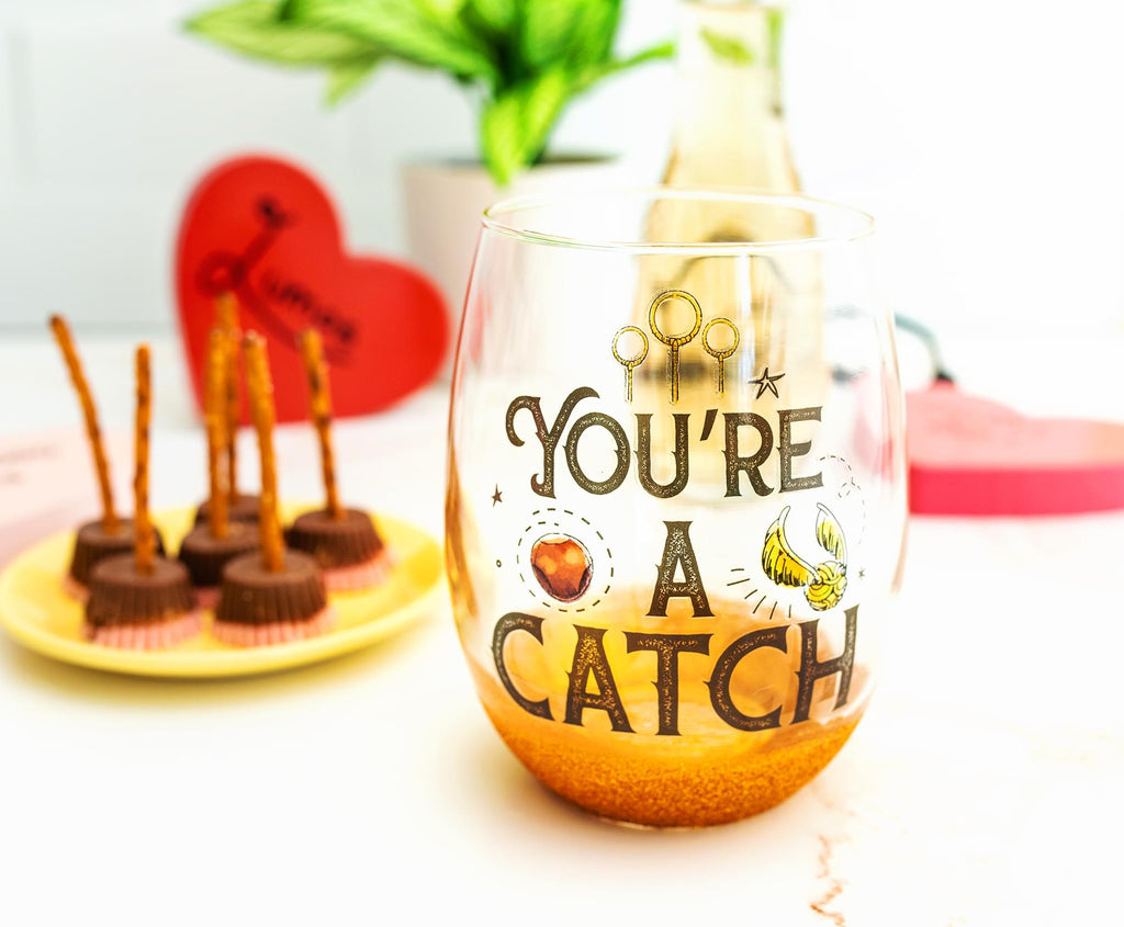 Harry Potter Quidditch "You're A Catch" Teardrop Stemless Wine Glass | 20 Ounces
