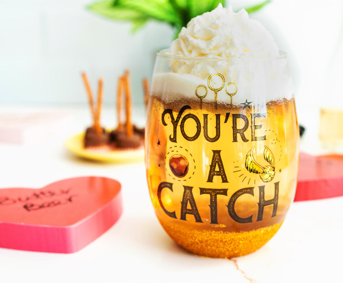 Harry Potter Quidditch "You're A Catch" Teardrop Stemless Wine Glass | 20 Ounces