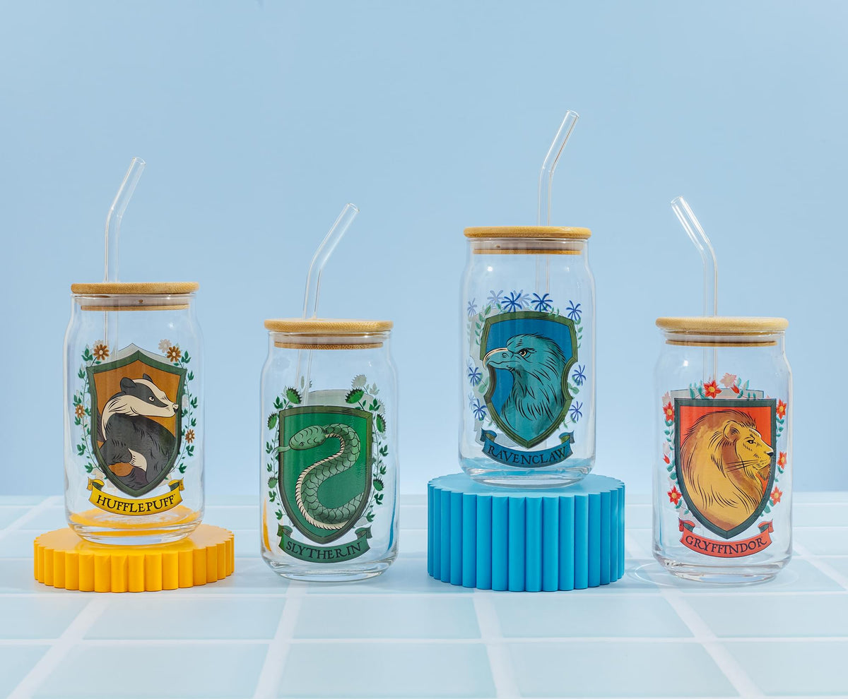 Harry Potter Gryffindor House Mascot Glass Tumbler With Bamboo Lid and Straw