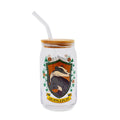 Harry Potter Hufflepuff House Mascot Glass Tumbler With Bamboo Lid and Straw