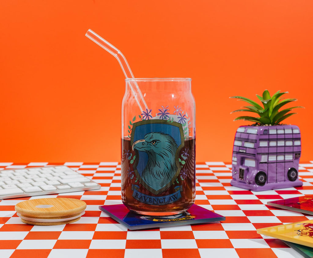 Harry Potter Ravenclaw House Mascot Glass Tumbler With Bamboo Lid and Straw