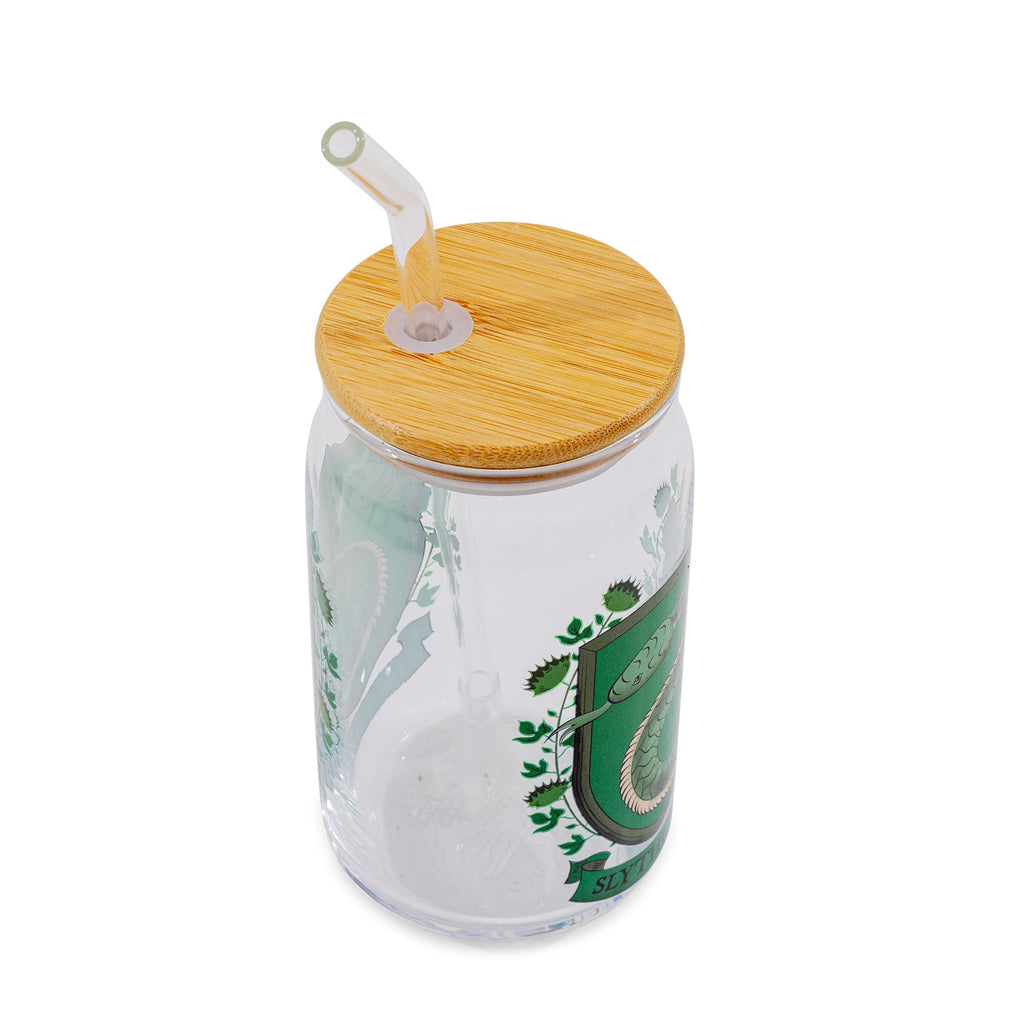Harry Potter Slytherin House Mascot Glass Tumbler With Bamboo Lid and Straw