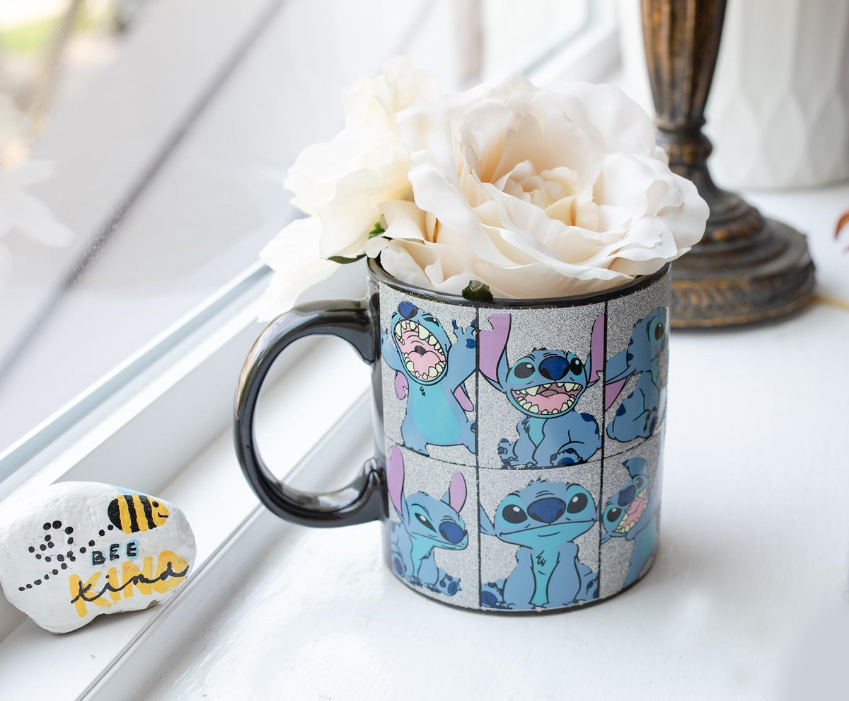 Disney Lilo & Stitch Glitter Collage Ceramic Mug | Holds 20 Ounces