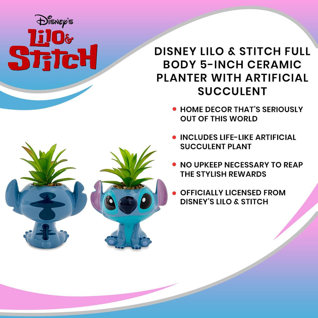 Disney Lilo & Stitch Full Body 5-Inch Ceramic Planter with Artificial Succulent