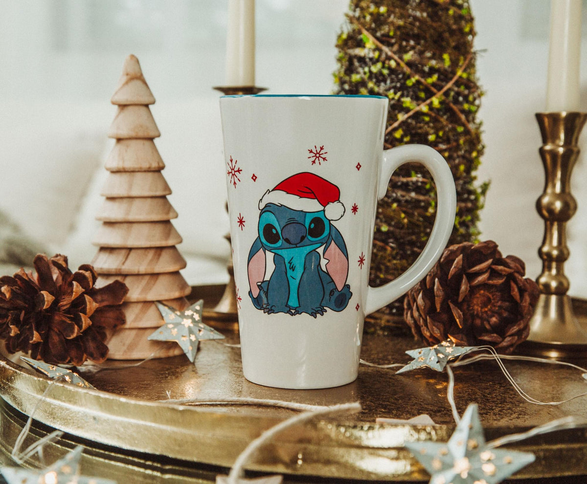 Disney Lilo & Stitch Santa Hat Ceramic Latte Mug | Holds 16 Ounces