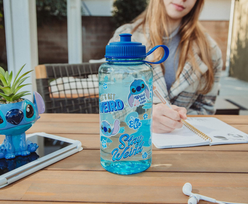 Disney Lilo & Stitch "Stay Weird" Water Bottle With Sports Cap | Holds 34 Ounces