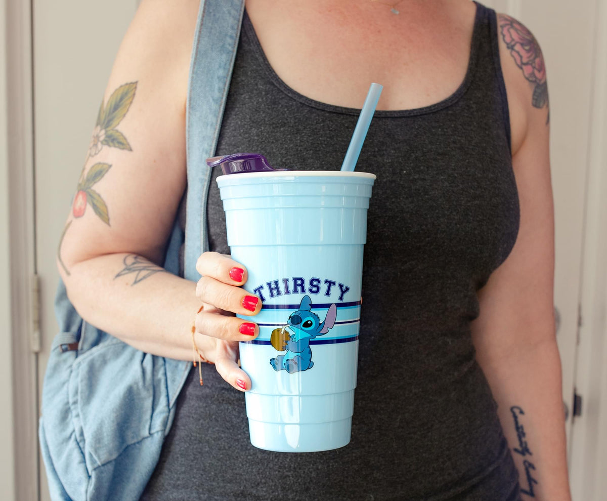 Disney Lilo & Stitch "Thirsty" Tumbler With Lid and Straw | Holds 32 Ounces