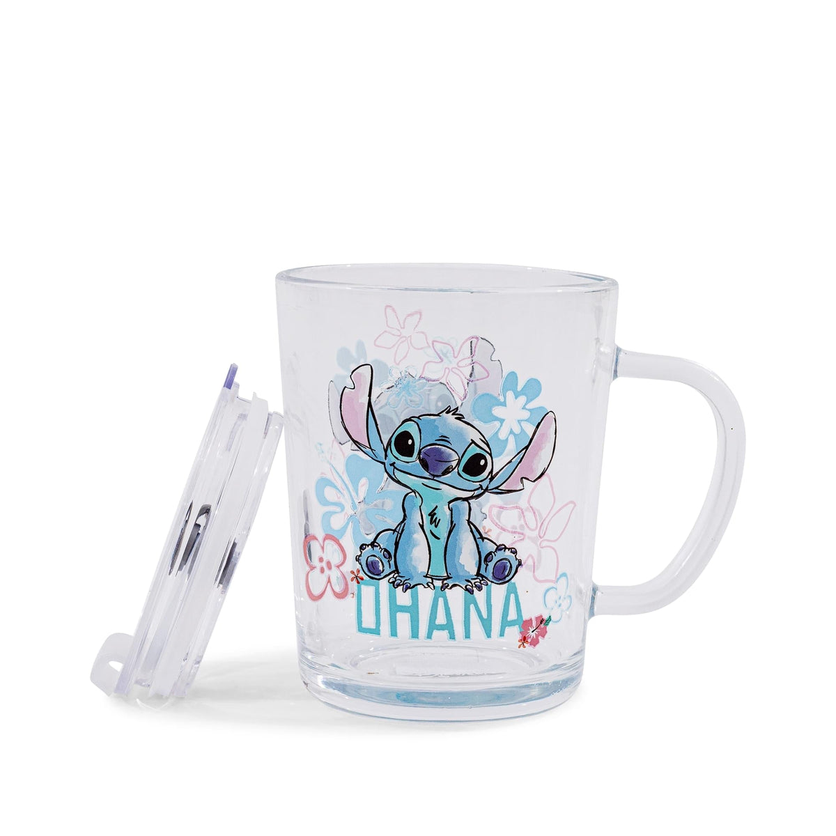 Disney Lilo & Stitch "Ohana" Glass Mug With Lid | Holds 14 Ounces