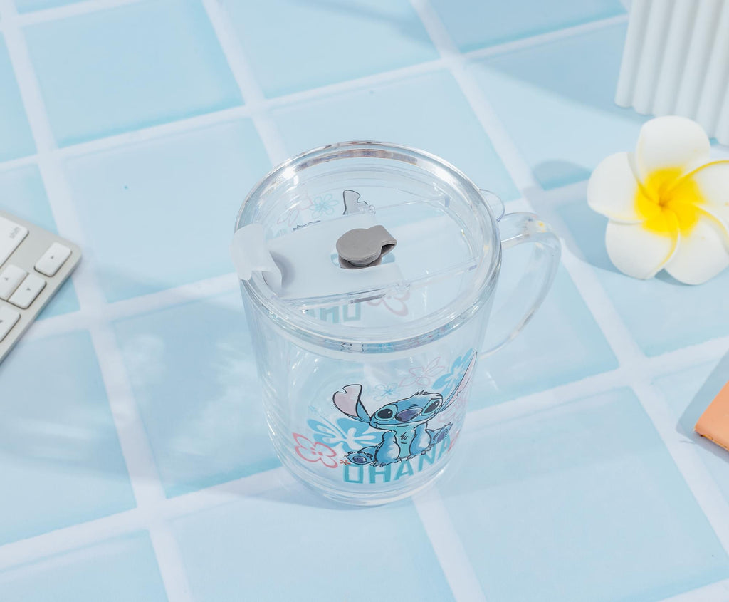 Disney Lilo & Stitch "Ohana" Glass Mug With Lid | Holds 14 Ounces