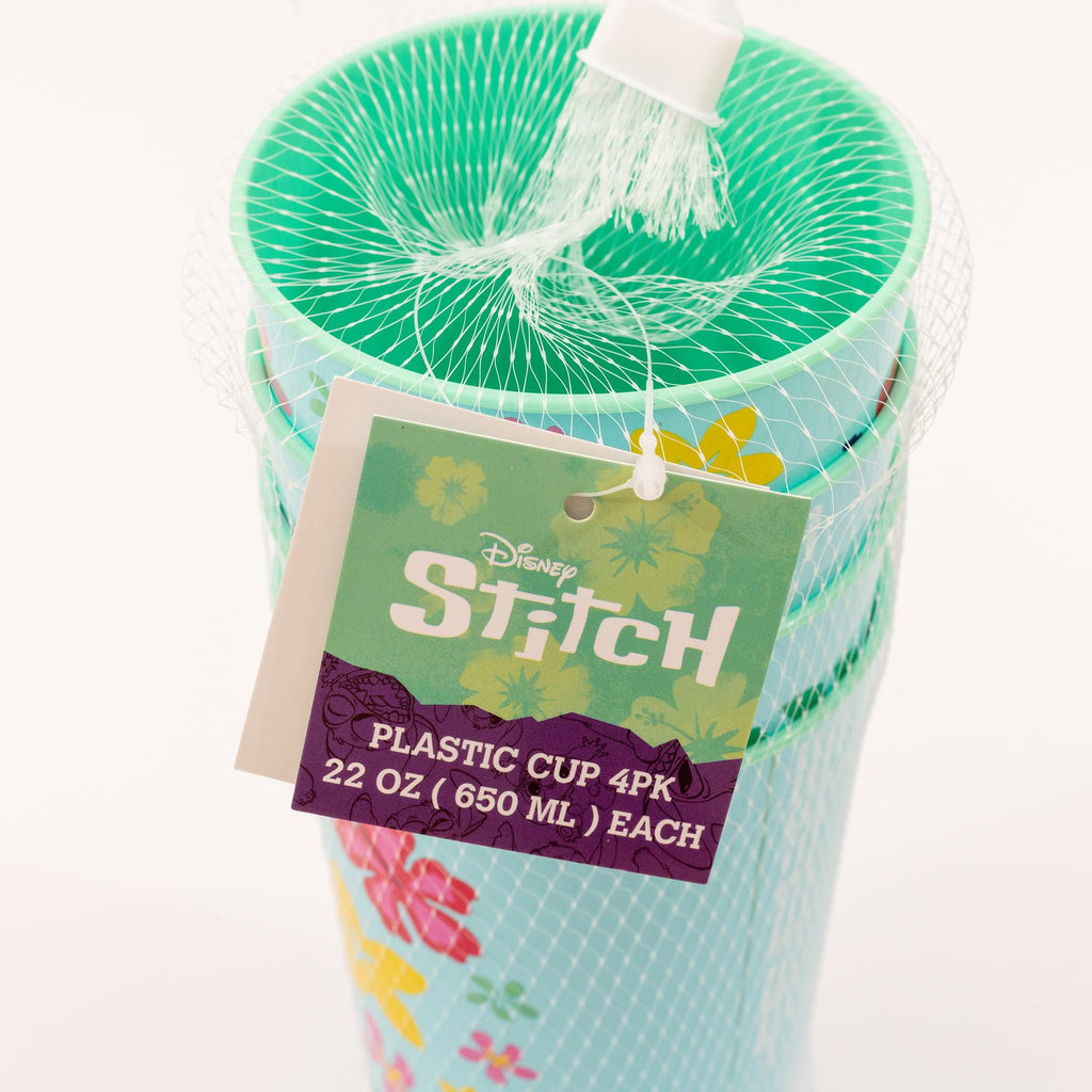 Disney Lilo & Stitch "Aloha" 4-Piece Plastic Cup Set | Each Holds 22 Ounces
