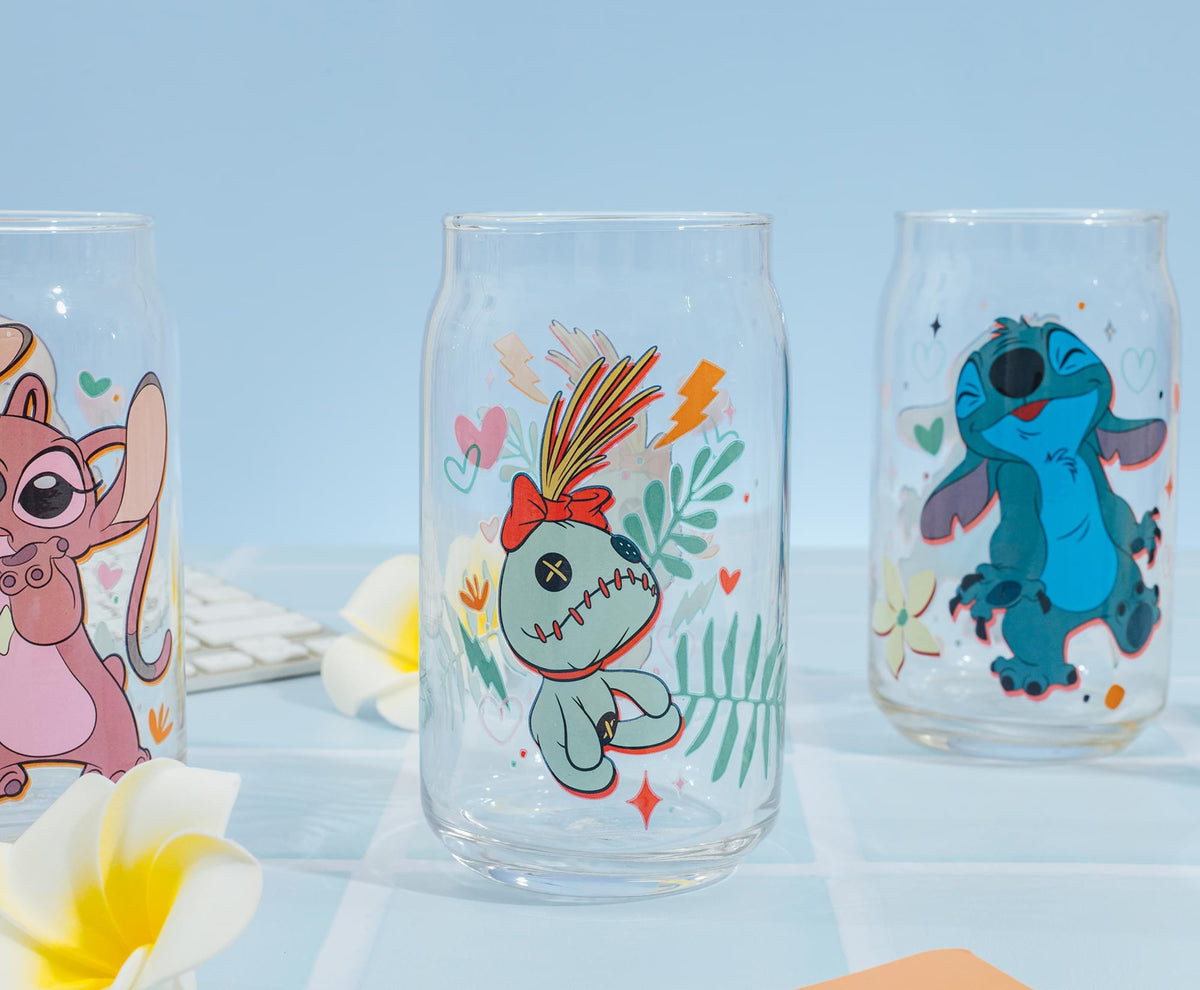 Disney Lilo & Stitch Characters 4-Piece Glass Can Set | Each Holds 16 Ounces