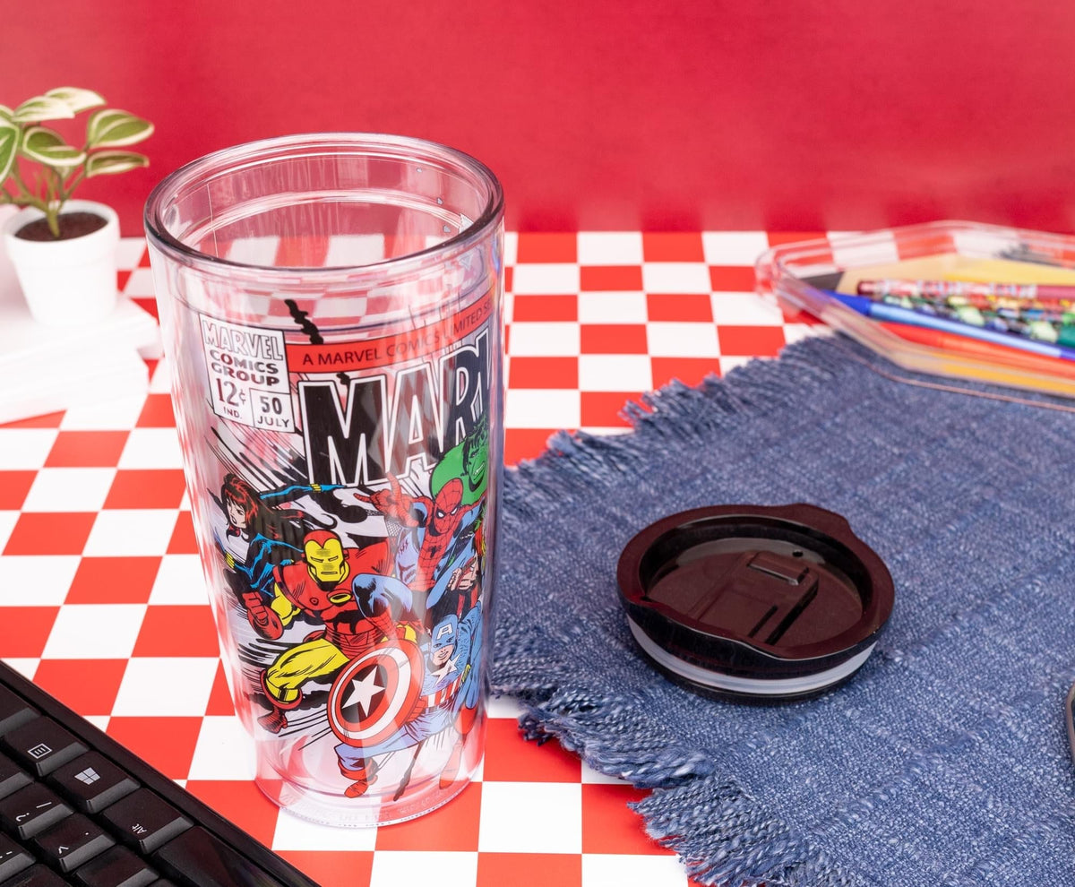 Marvel Comics Retro Plastic Travel Tumbler With Lid | Holds 20 Ounces