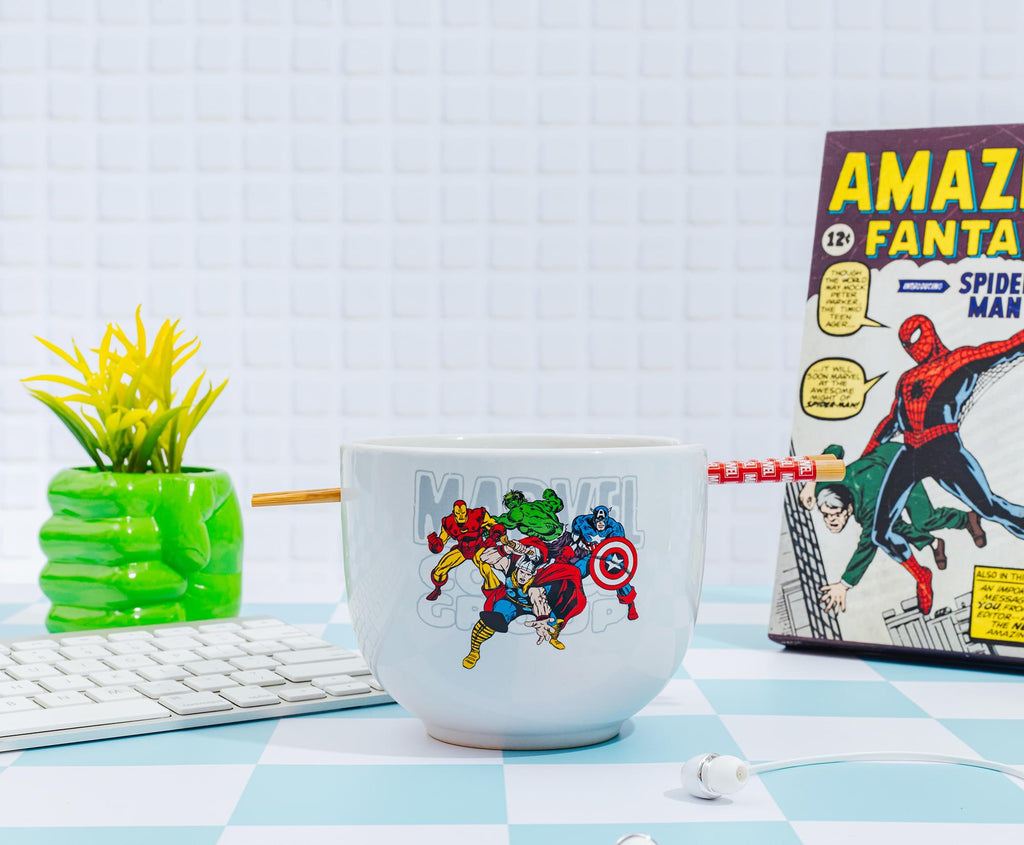 Marvel Comics Classic Characters 20-Ounce Ceramic Ramen Bowl With Chopsticks