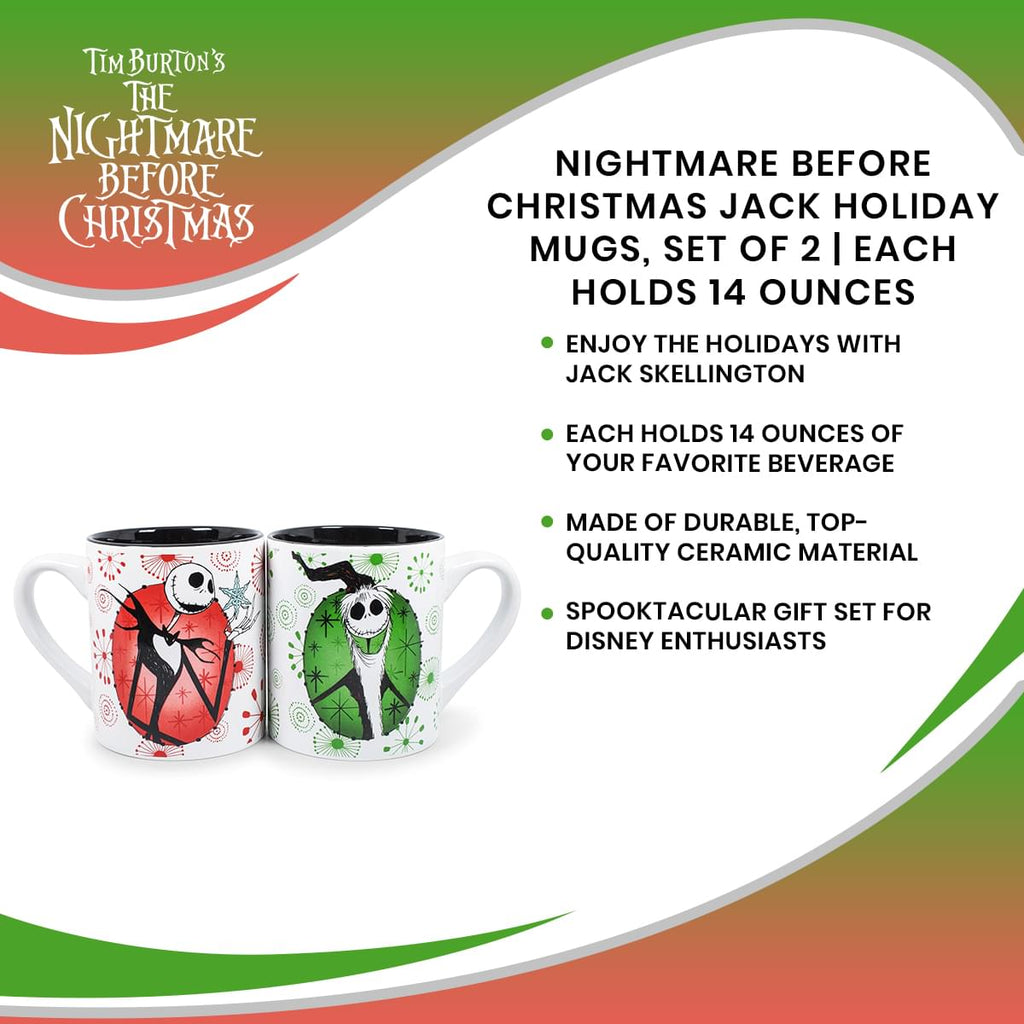 Nightmare Before Christmas Jack Holiday Mugs, Set of 2 | Each Holds 14 Ounces