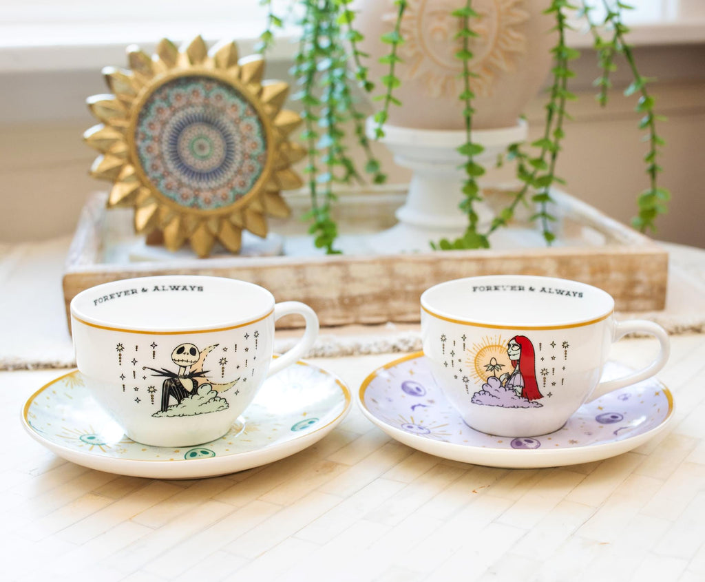 Disney Nightmare Before Christmas Jack & Sally Teacups and Saucers | Set of 2