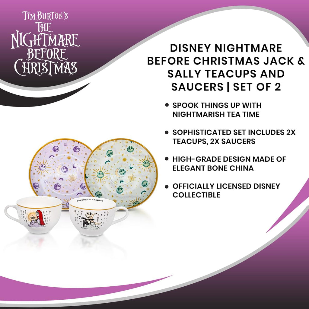 Disney Nightmare Before Christmas Jack & Sally Teacups and Saucers | Set of 2