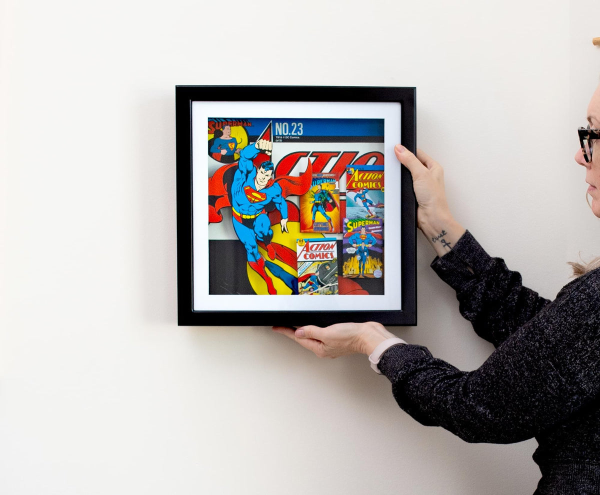 DC Comics Superman #23 Wood Frame 3D Shadow Box Wall Art | 14 x 14 Inches
