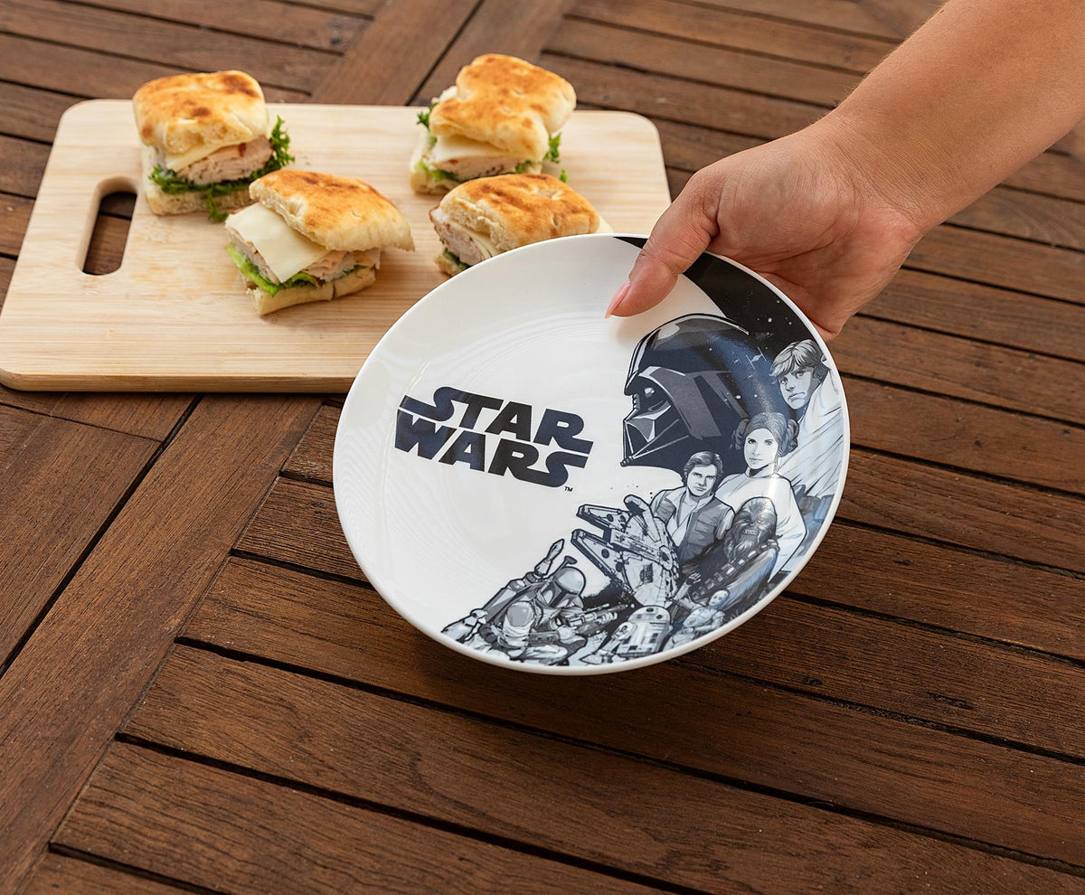 Star Wars Black-and-White Collage 8-Inch Ceramic Coupe Dinner Plate