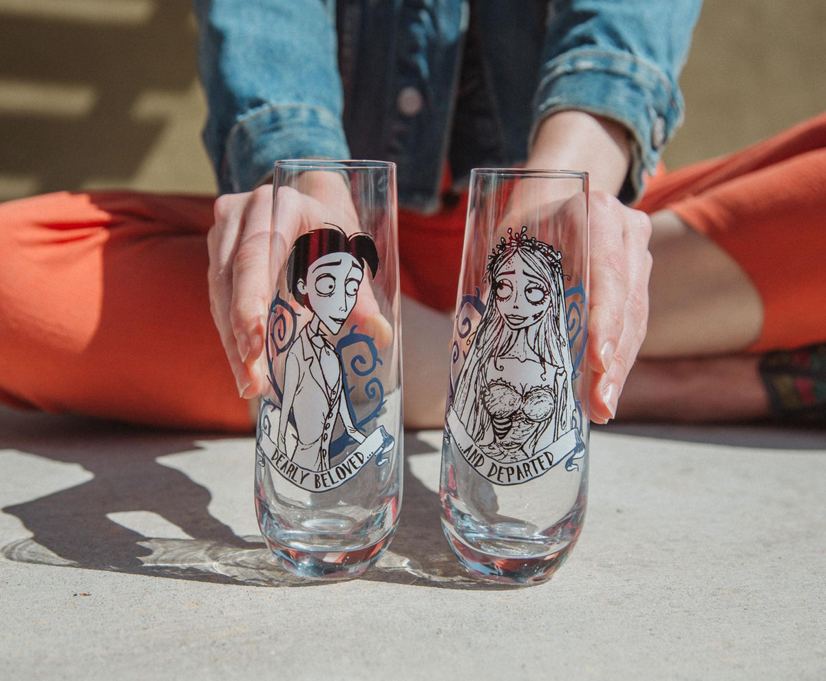 Tim Burton's Corpse Bride "Dearly Beloved" Stemless Fluted Glassware | Set of 2