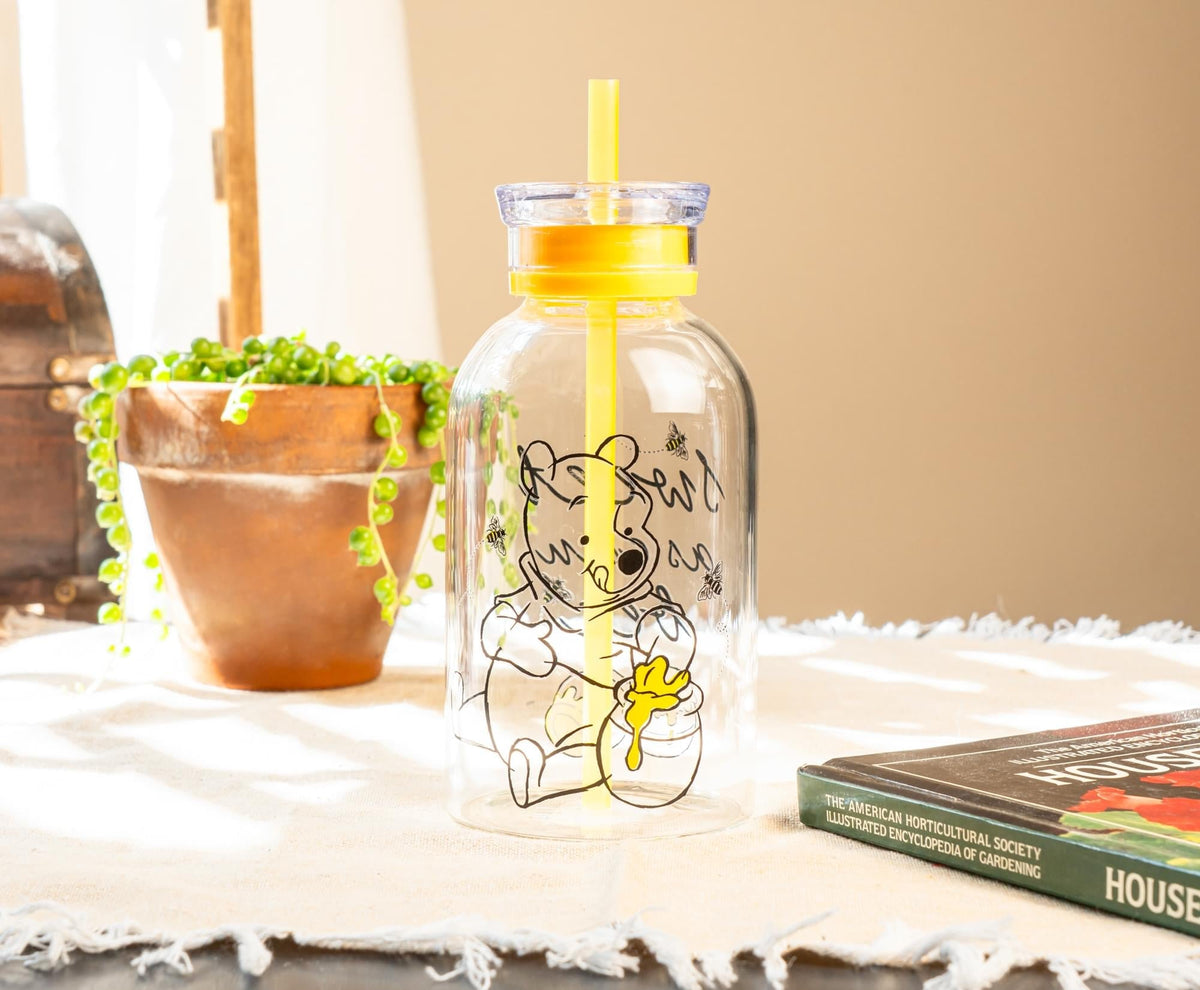 Disney Winnie The Pooh "Sweet As Can Bee" Glass Milk Bottle | Holds 15 Ounces